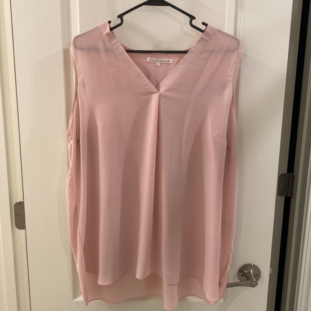 1X dusty pink no sleeve top asymmetrical